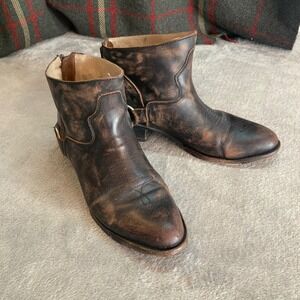 Freebird by Steven Hotel Distressed Brown Leather Harness Ankle Boots Womens 10